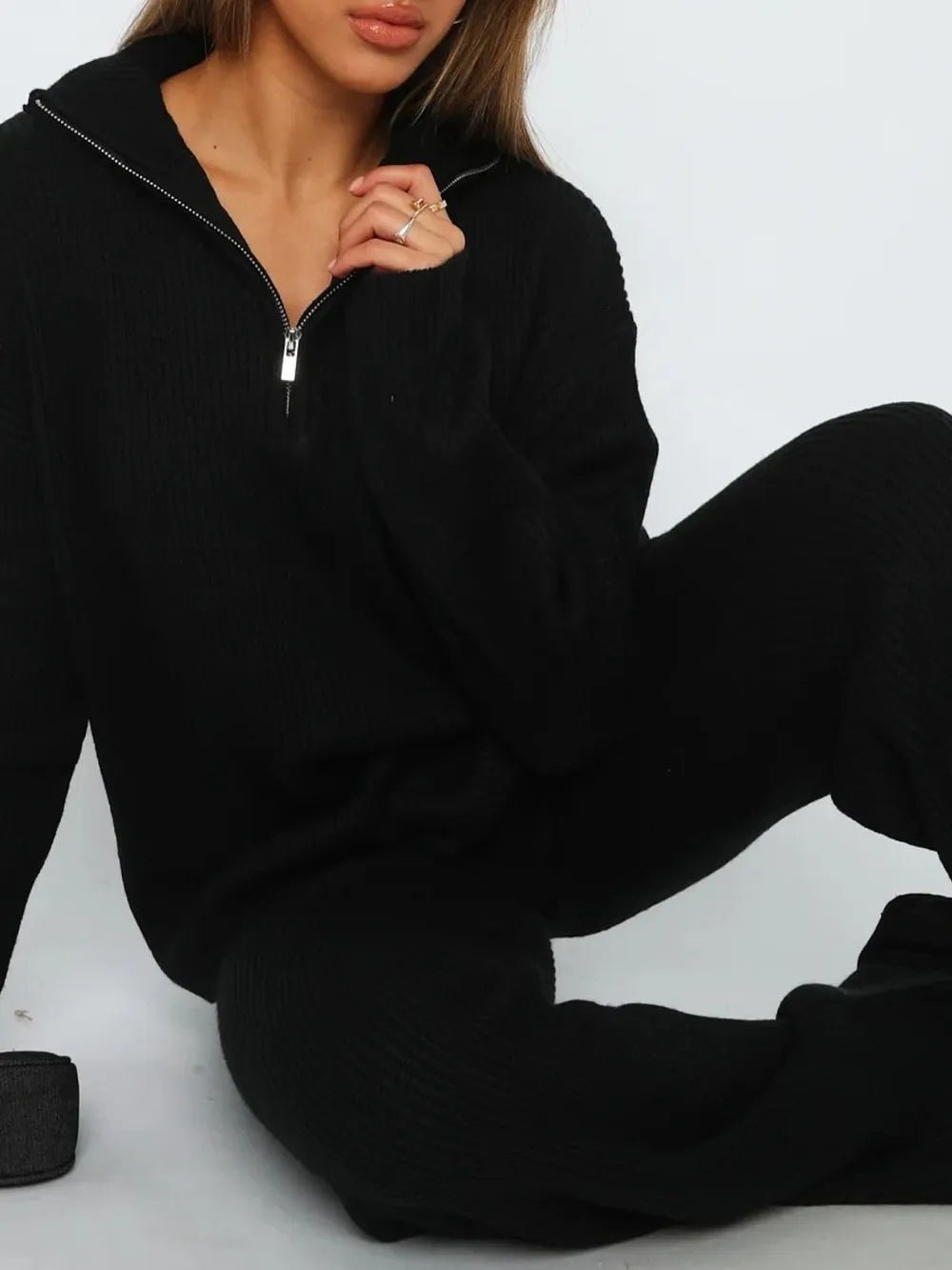 Quarter Zip Long Sleeve Top and Pants Set - Bratty Luxe