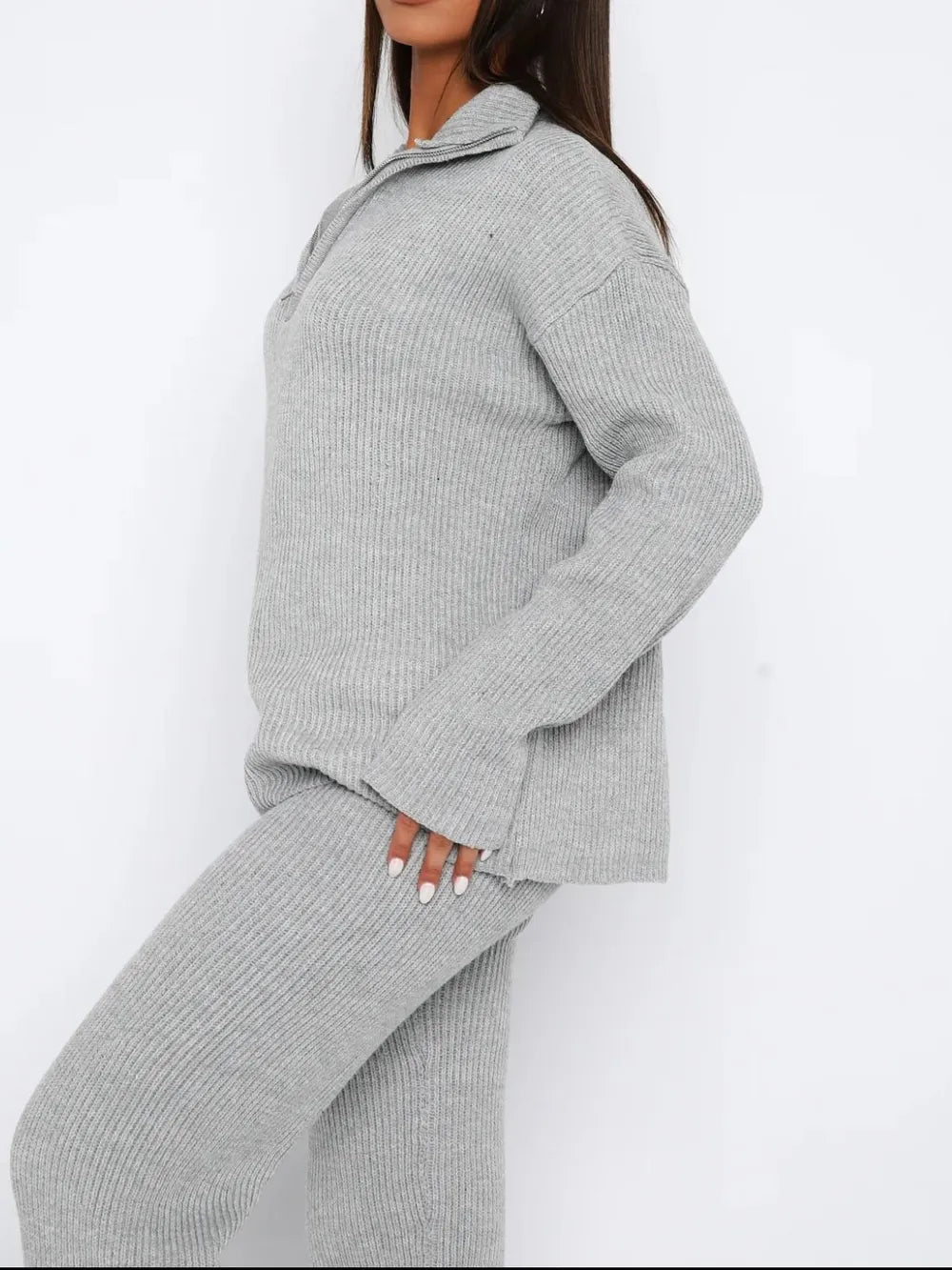 Quarter Zip Long Sleeve Top and Pants Set - Bratty Luxe