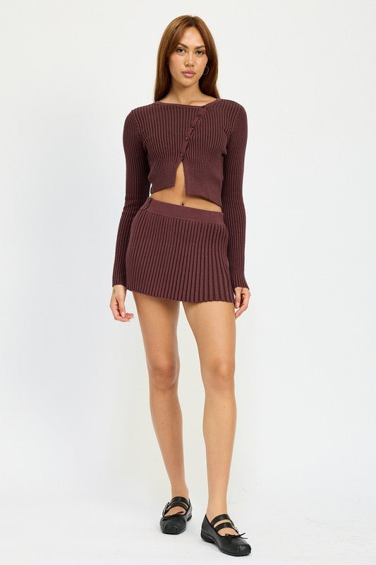 RIBBED ASYMMETRICAL CARDIGAN TOP - Bratty Luxe
