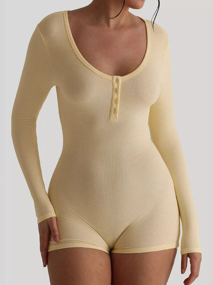 Ribbed Knit Long Sleeve Romper - Bratty Luxe