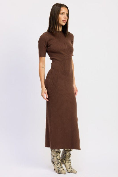 RIBBED SWEATER MIDI DRESS WITH SLIT - Bratty Luxe