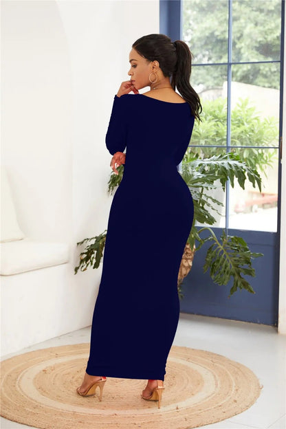 Round Neck Long Sleeve Maxi Wrap Dress - Bratty Luxe