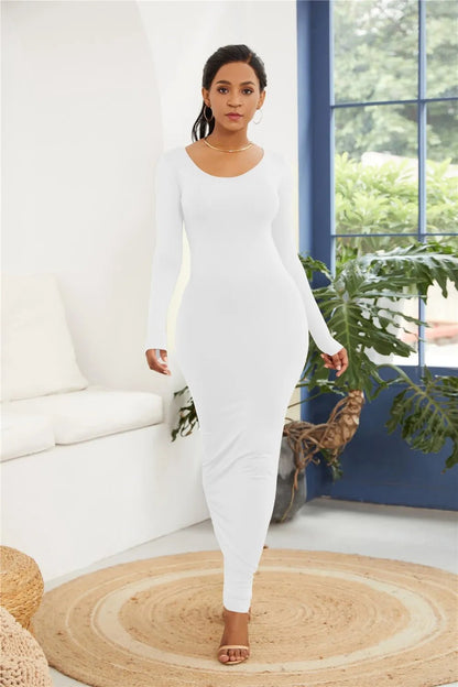 Round Neck Long Sleeve Maxi Wrap Dress - Bratty Luxe