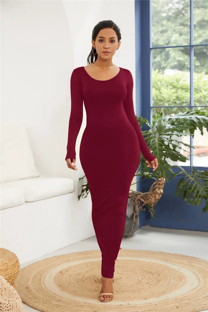 Round Neck Long Sleeve Maxi Wrap Dress - Bratty Luxe