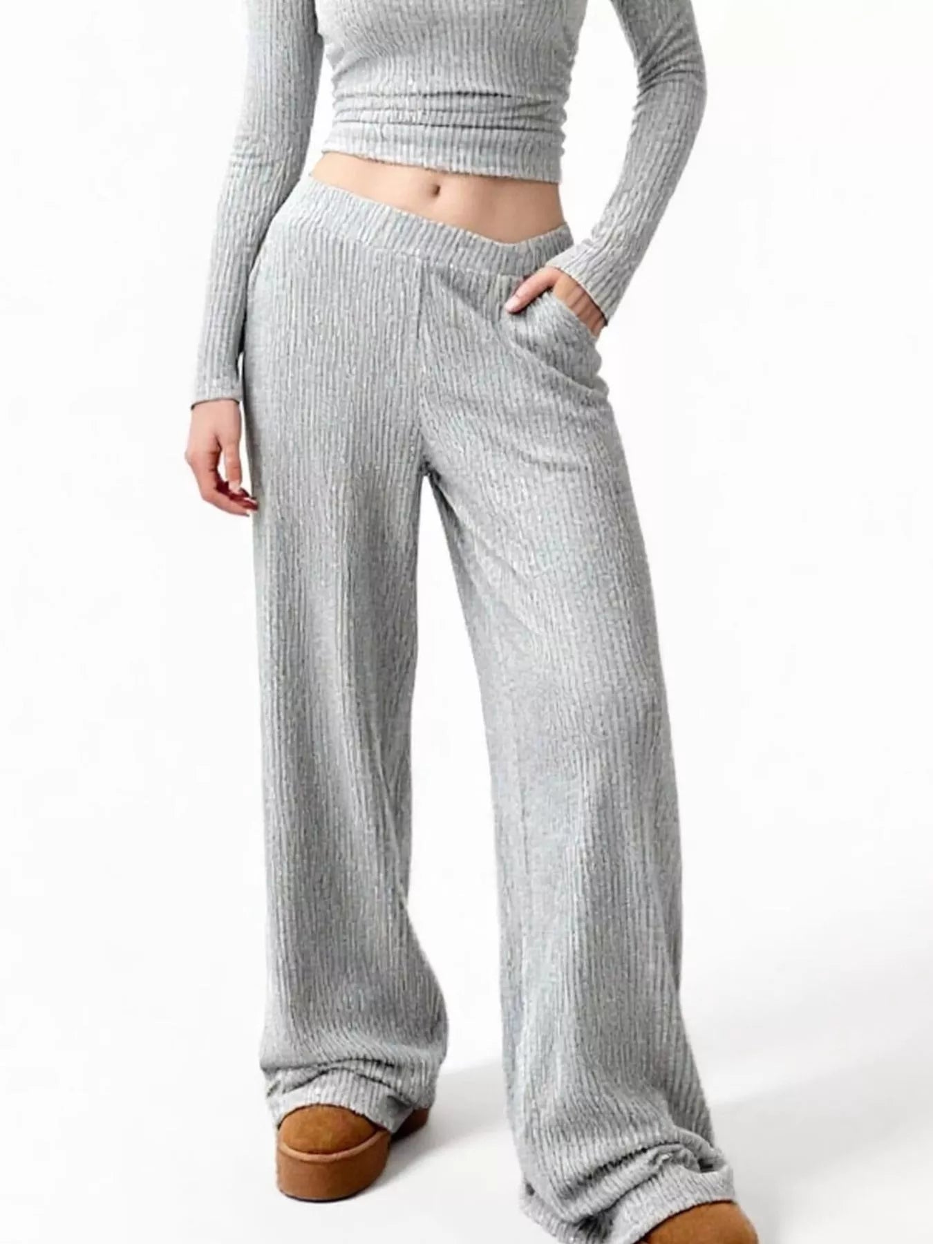 Round Neck Long Sleeve Top and Pants Set - Bratty Luxe