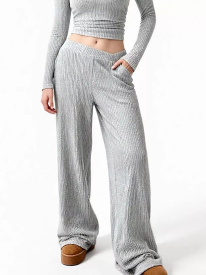 Round Neck Long Sleeve Top and Pants Set - Bratty Luxe