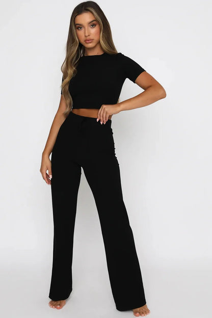 Round Neck Short Sleeve Top and Pants Set - Bratty Luxe