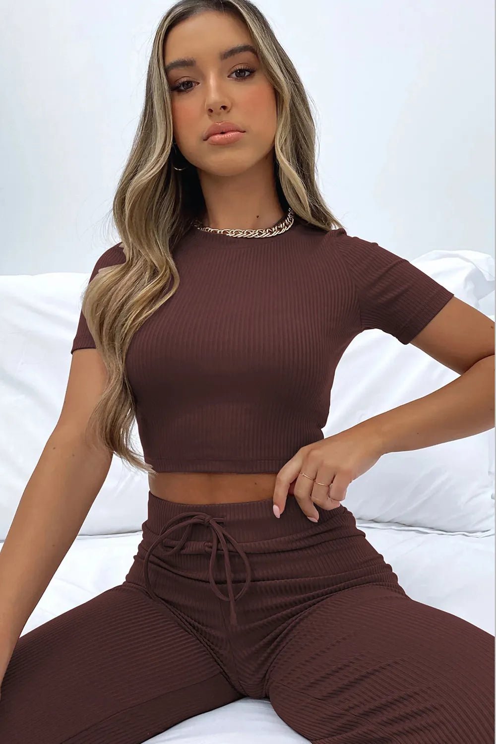 Round Neck Short Sleeve Top and Pants Set - Bratty Luxe
