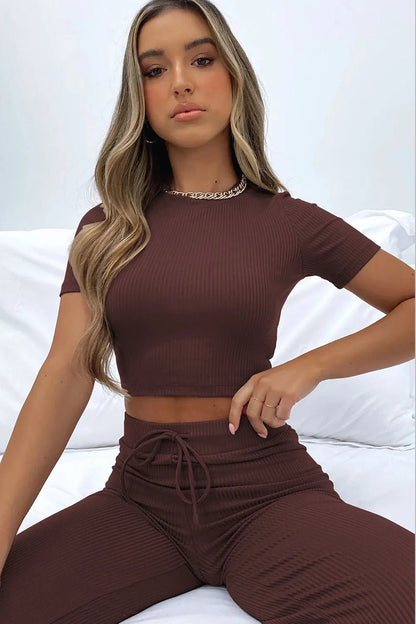 Round Neck Short Sleeve Top and Pants Set - Bratty Luxe