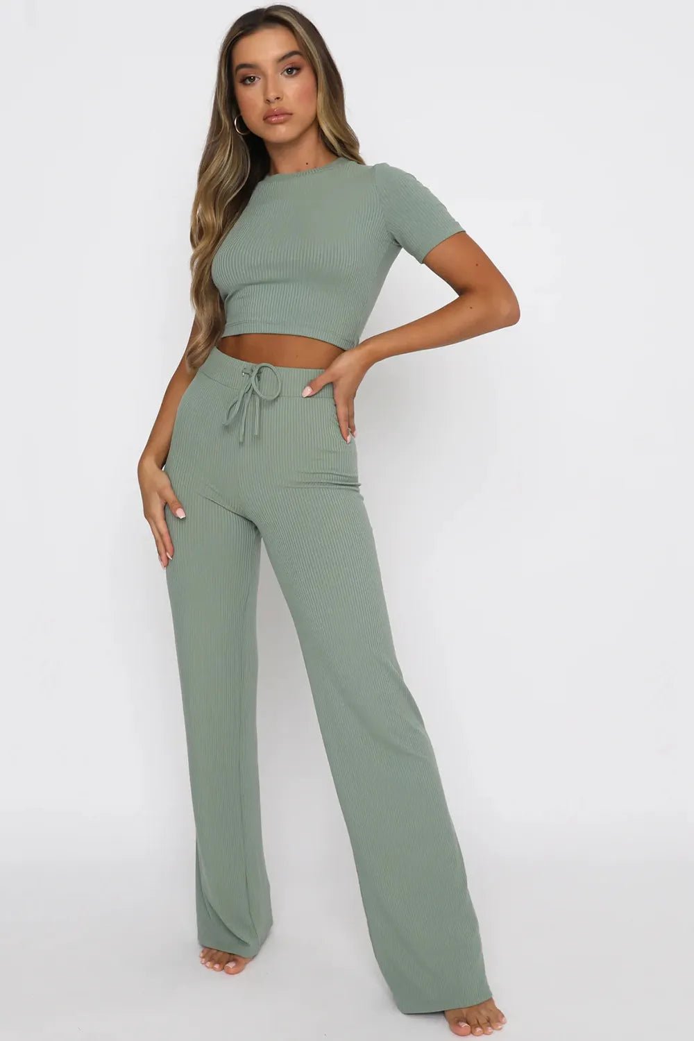 Round Neck Short Sleeve Top and Pants Set - Bratty Luxe