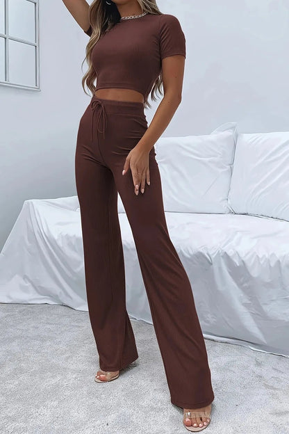 Round Neck Short Sleeve Top and Pants Set - Bratty Luxe
