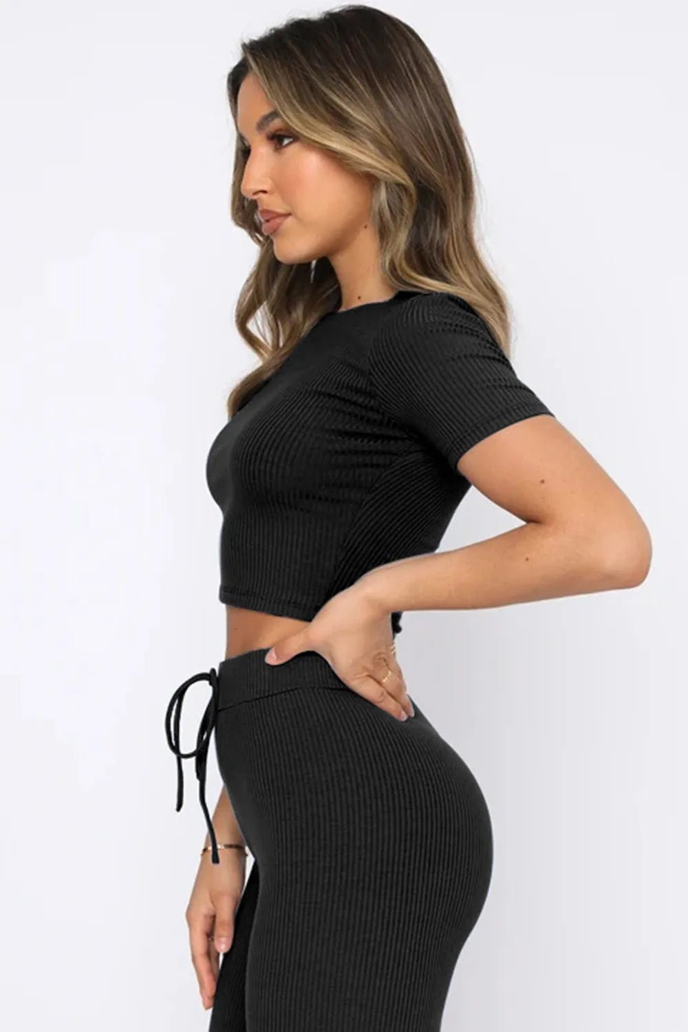 Round Neck Short Sleeve Top and Pants Set - Bratty Luxe