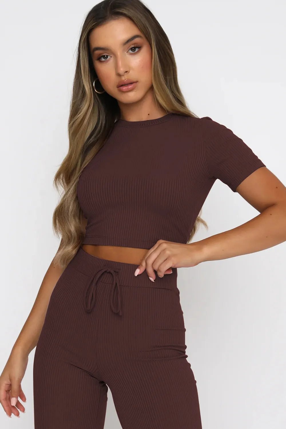 Round Neck Short Sleeve Top and Pants Set - Bratty Luxe