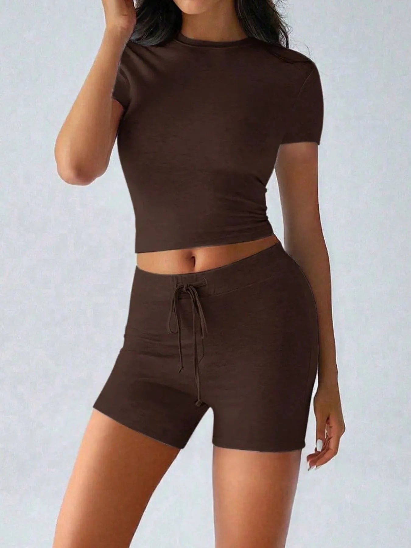 Round Neck Short Sleeve Top and Shorts Set - Bratty Luxe