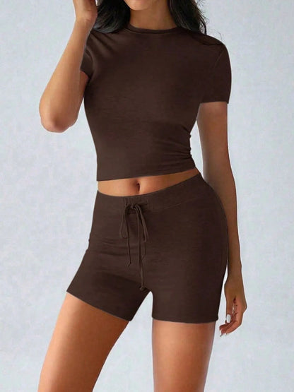 Round Neck Short Sleeve Top and Shorts Set - Bratty Luxe