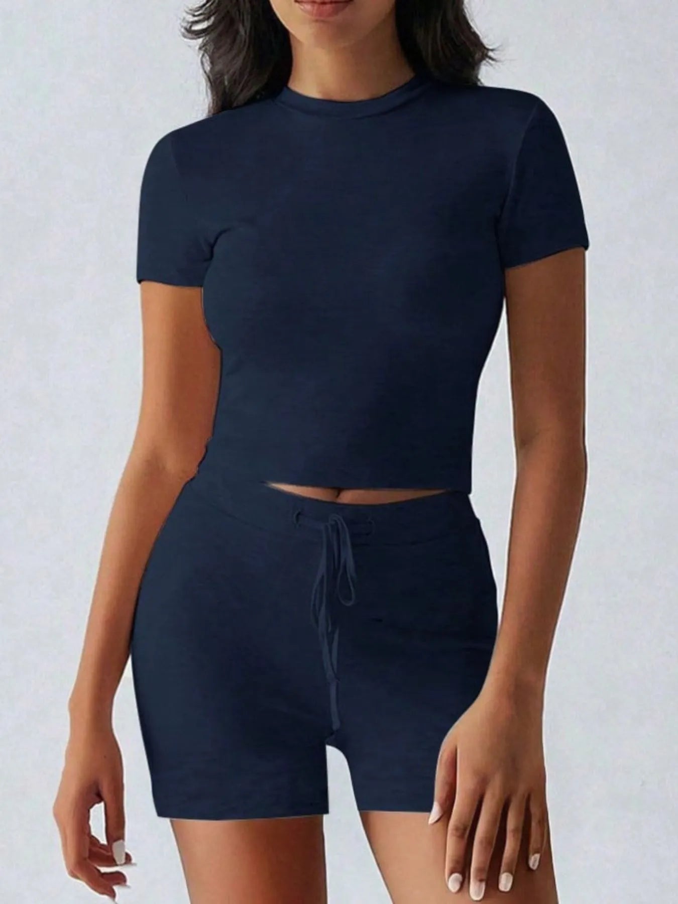 Round Neck Short Sleeve Top and Shorts Set - Bratty Luxe