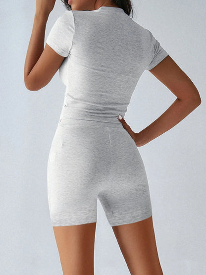 Round Neck Short Sleeve Top and Shorts Set - Bratty Luxe