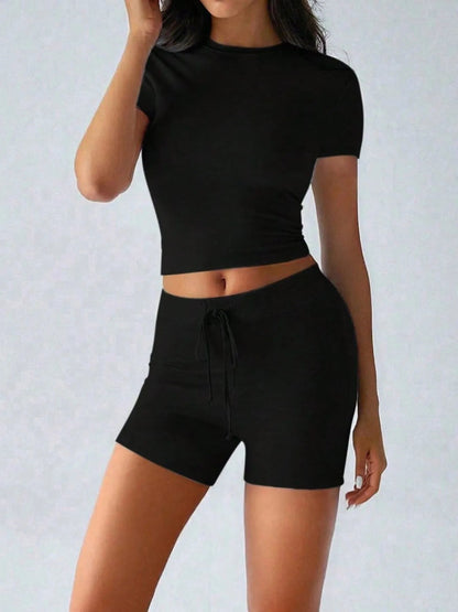 Round Neck Short Sleeve Top and Shorts Set - Bratty Luxe