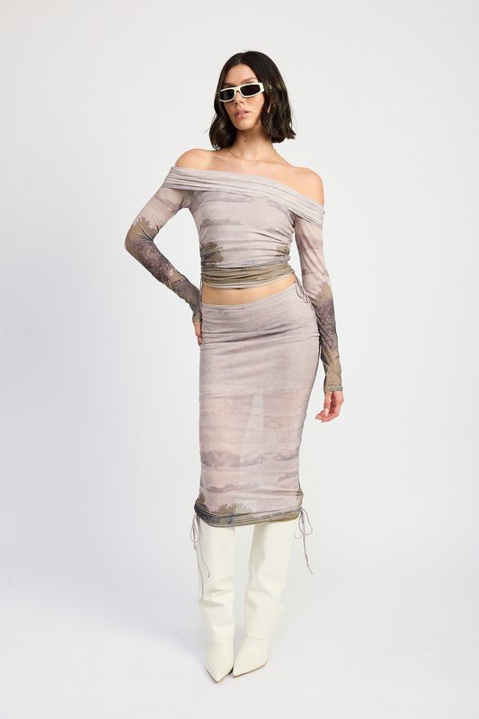 RUCHED MIDI SKIRT WITH DRAWSTRINGS - Bratty Luxe