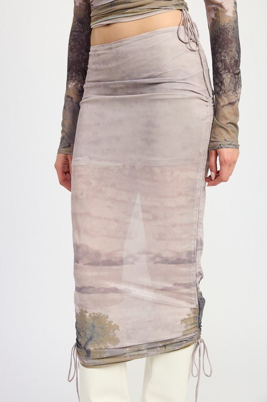 RUCHED MIDI SKIRT WITH DRAWSTRINGS - Bratty Luxe