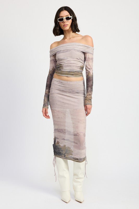 RUCHED MIDI SKIRT WITH DRAWSTRINGS - Bratty Luxe