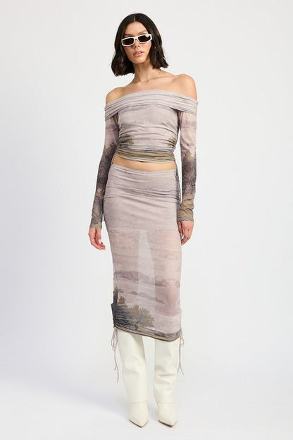 RUCHED MIDI SKIRT WITH DRAWSTRINGS - Bratty Luxe