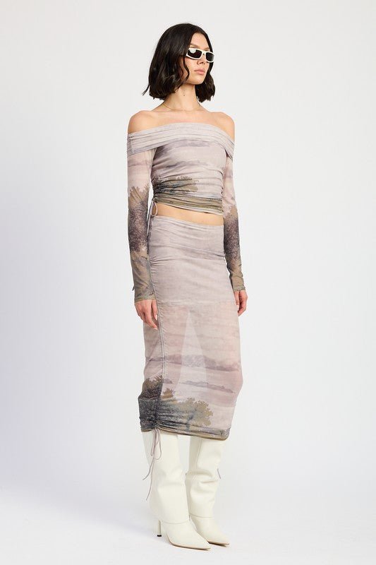 RUCHED MIDI SKIRT WITH DRAWSTRINGS - Bratty Luxe