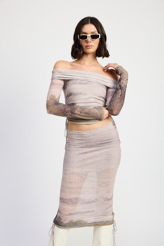 RUCHED MIDI SKIRT WITH DRAWSTRINGS - Bratty Luxe