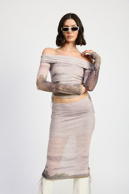 RUCHED MIDI SKIRT WITH DRAWSTRINGS - Bratty Luxe