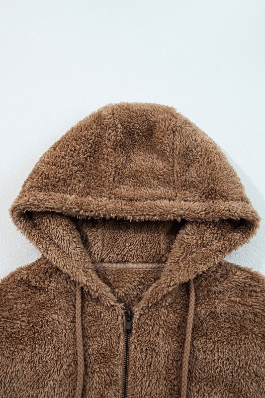 Sherpa Zip - Up Hoodie and Drawstring Shorts Set - Bratty Luxe