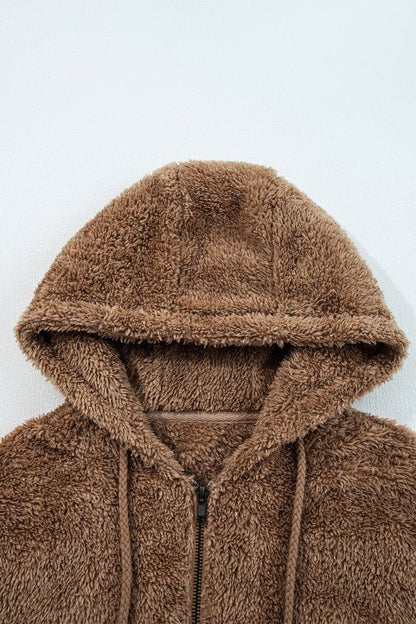 Sherpa Zip - Up Hoodie and Drawstring Shorts Set - Bratty Luxe