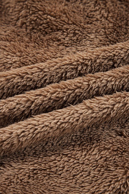 Sherpa Zip - Up Hoodie and Drawstring Shorts Set - Bratty Luxe