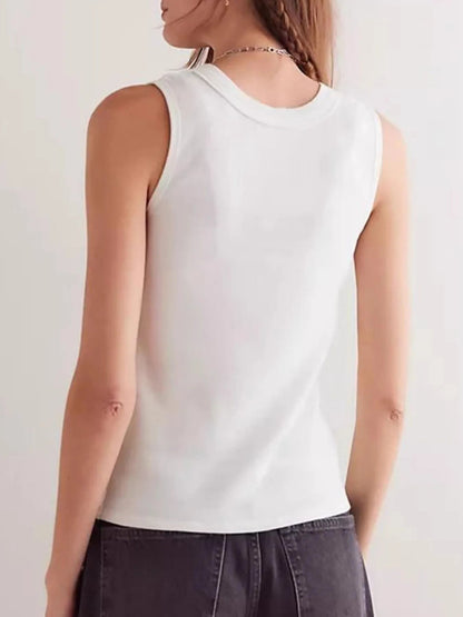 Snap Down Round Neck Ribbed Slim Tank Vest - Bratty Luxe