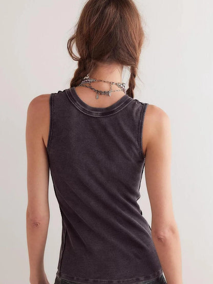 Snap Down Round Neck Ribbed Slim Tank Vest - Bratty Luxe