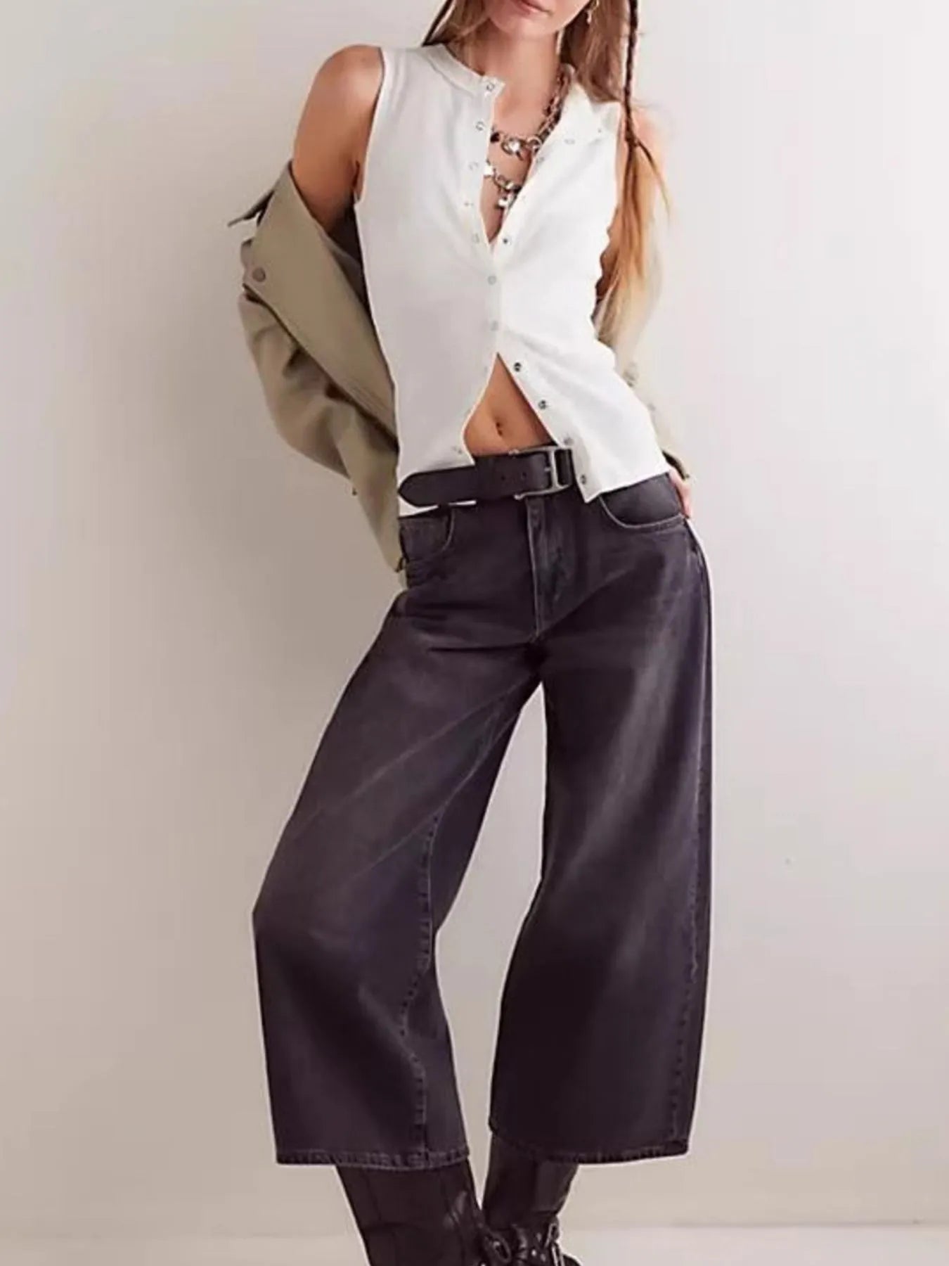 Snap Down Round Neck Ribbed Slim Tank Vest - Bratty Luxe