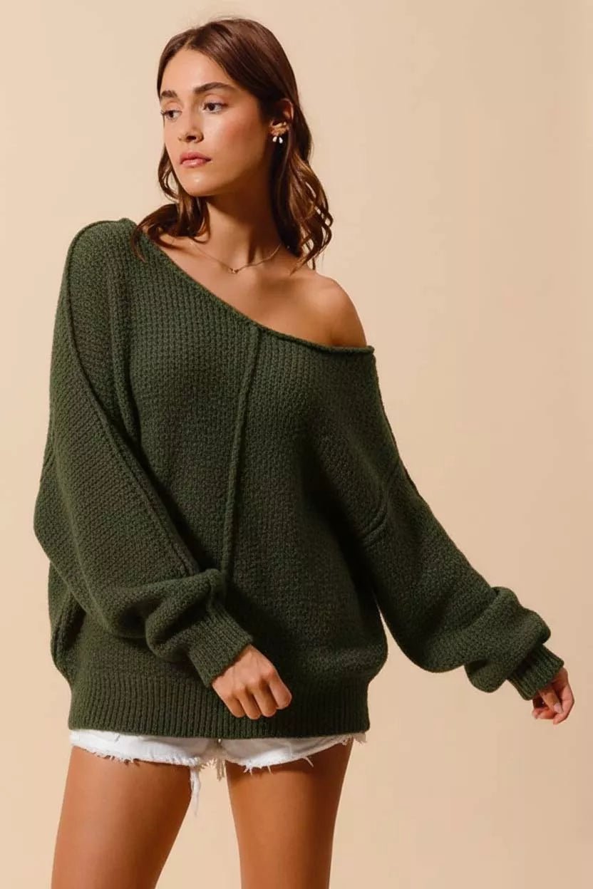 SO ME Loose Fit Exposed Seam Slouchy Boucle Sweater - Bratty Luxe