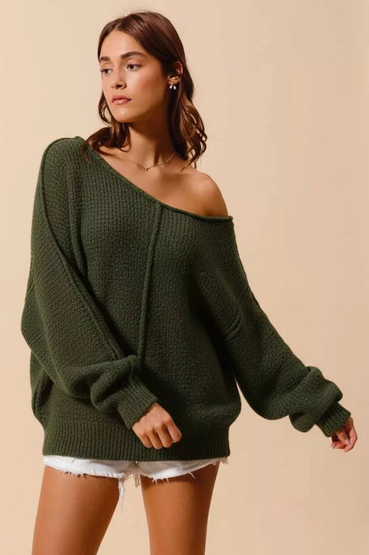 SO ME Loose Fit Exposed Seam Slouchy Boucle Sweater - Bratty Luxe