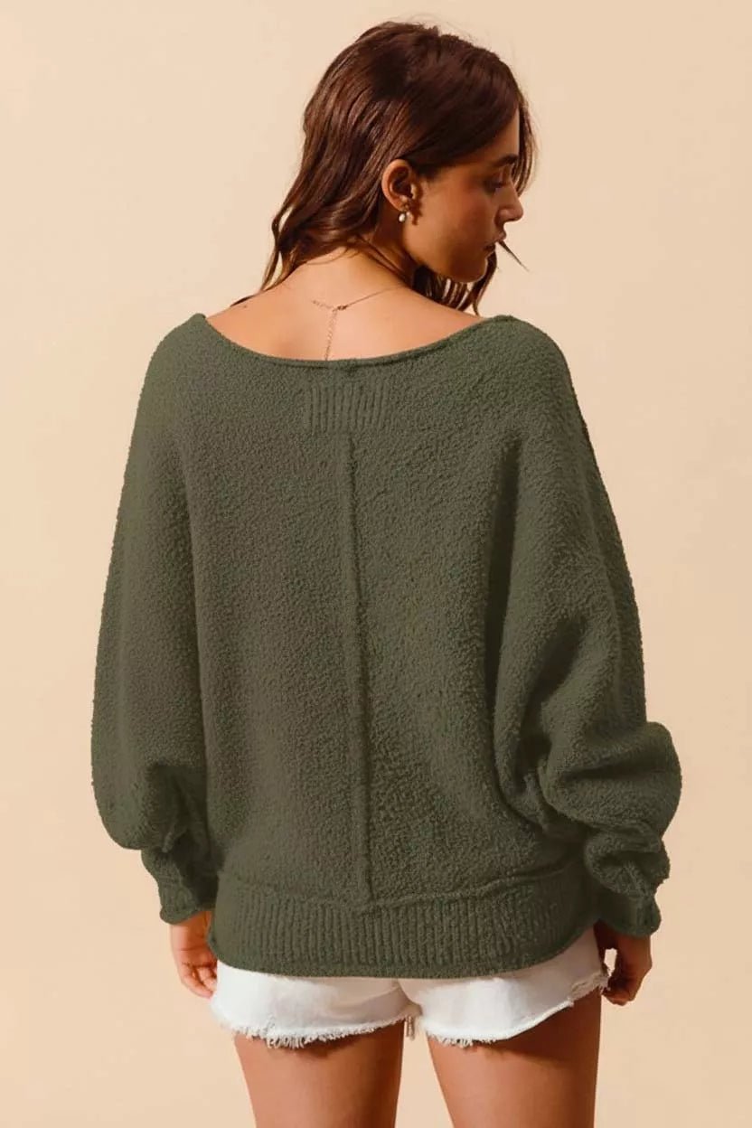 SO ME Loose Fit Exposed Seam Slouchy Boucle Sweater - Bratty Luxe