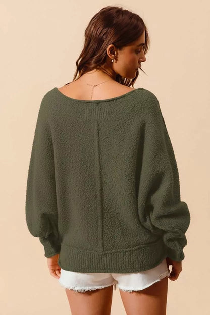 SO ME Loose Fit Exposed Seam Slouchy Boucle Sweater - Bratty Luxe
