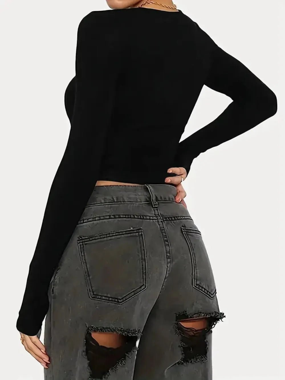 Solid Color Round Neck Long Sleeve T-Shirt - Bratty Luxe