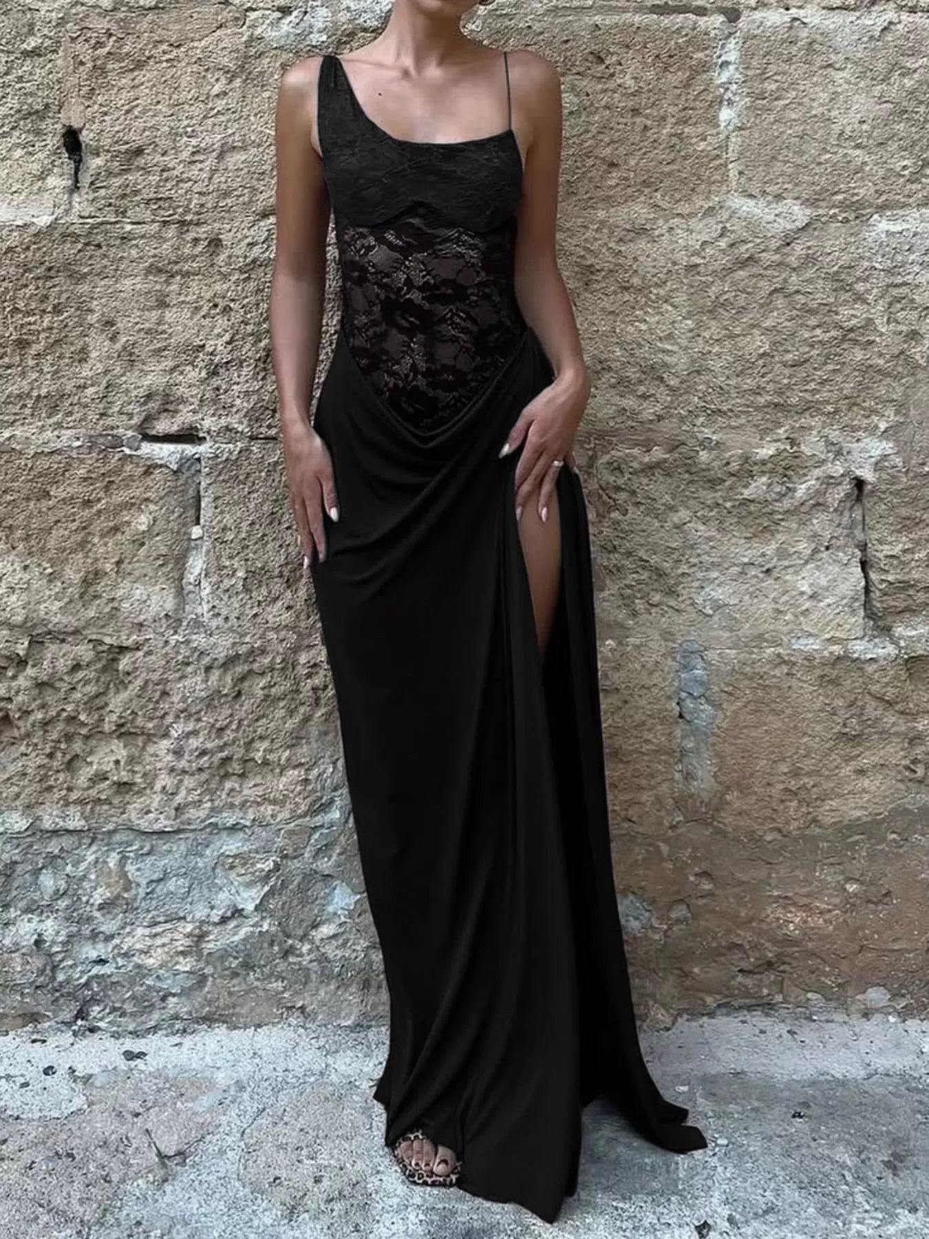 Split Lace Bodice Maxi Dress - Bratty Luxe