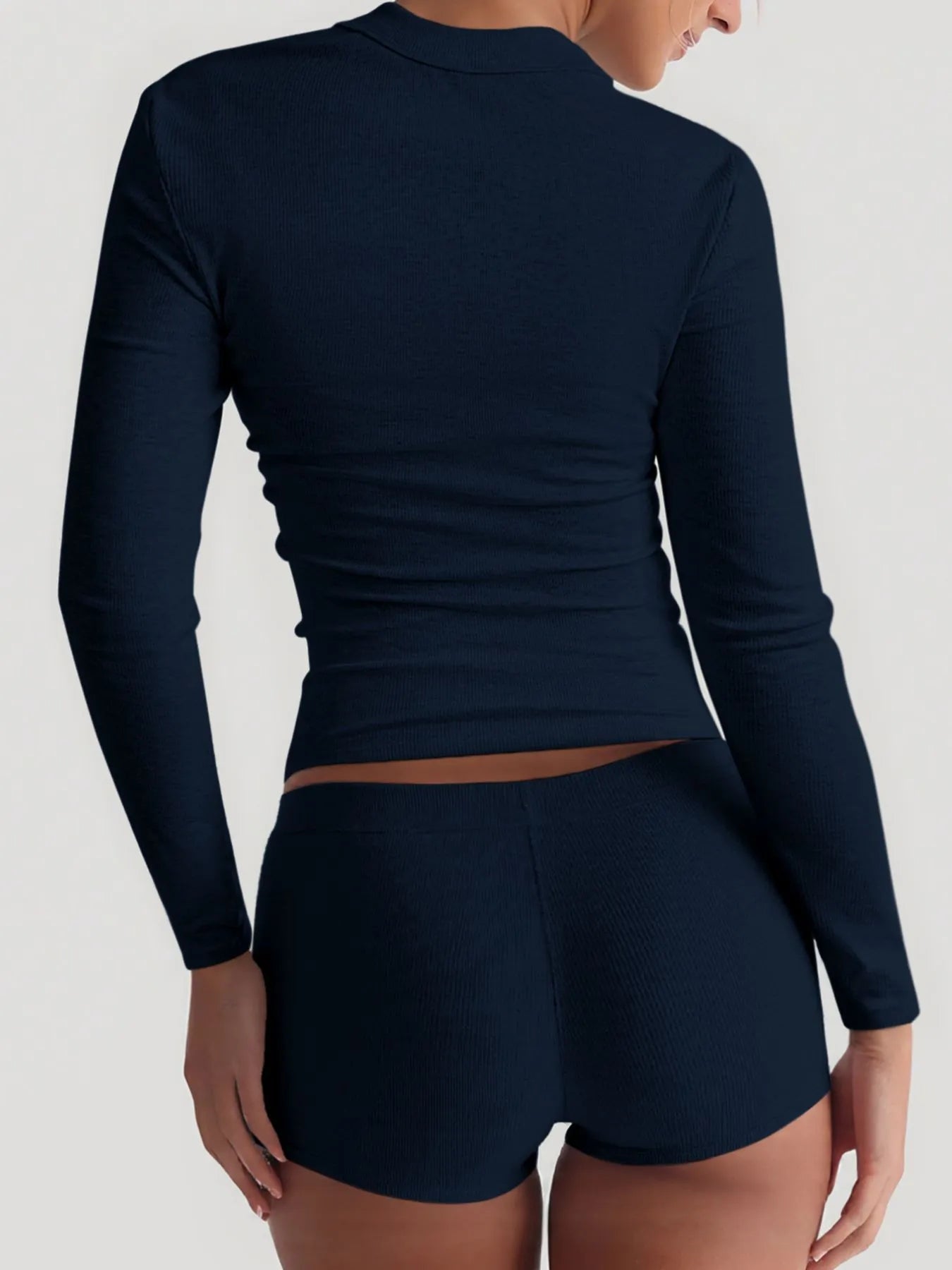 Square Neck Long Sleeve Top and Shorts Set - Bratty Luxe