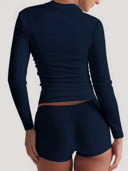 Square Neck Long Sleeve Top and Shorts Set - Bratty Luxe