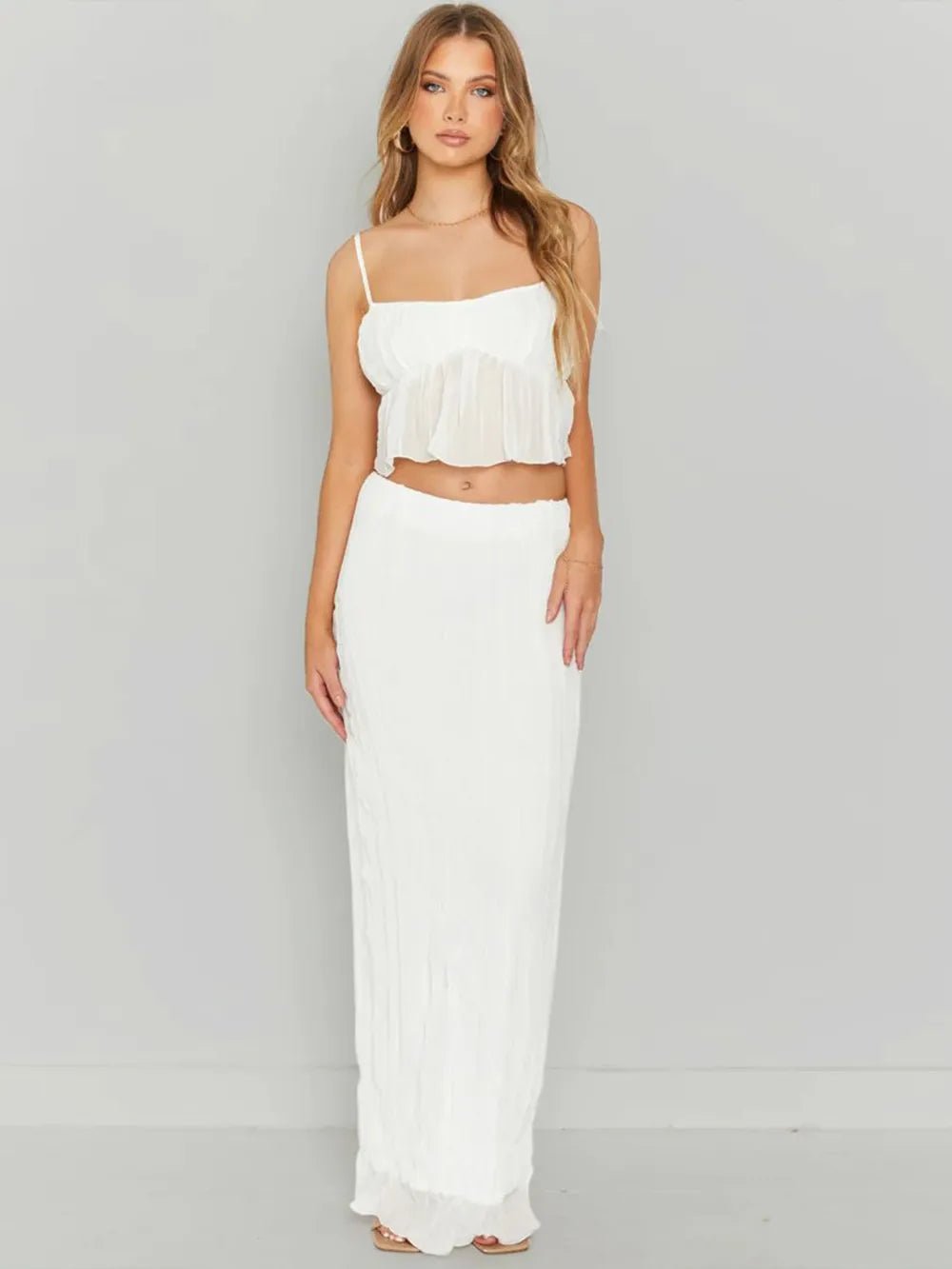 Square Neck Sleeveless Top and Ruched Skirt Set - Bratty Luxe