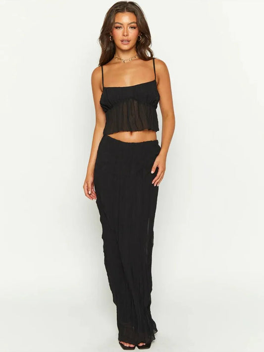 Square Neck Sleeveless Top and Ruched Skirt Set - Bratty Luxe