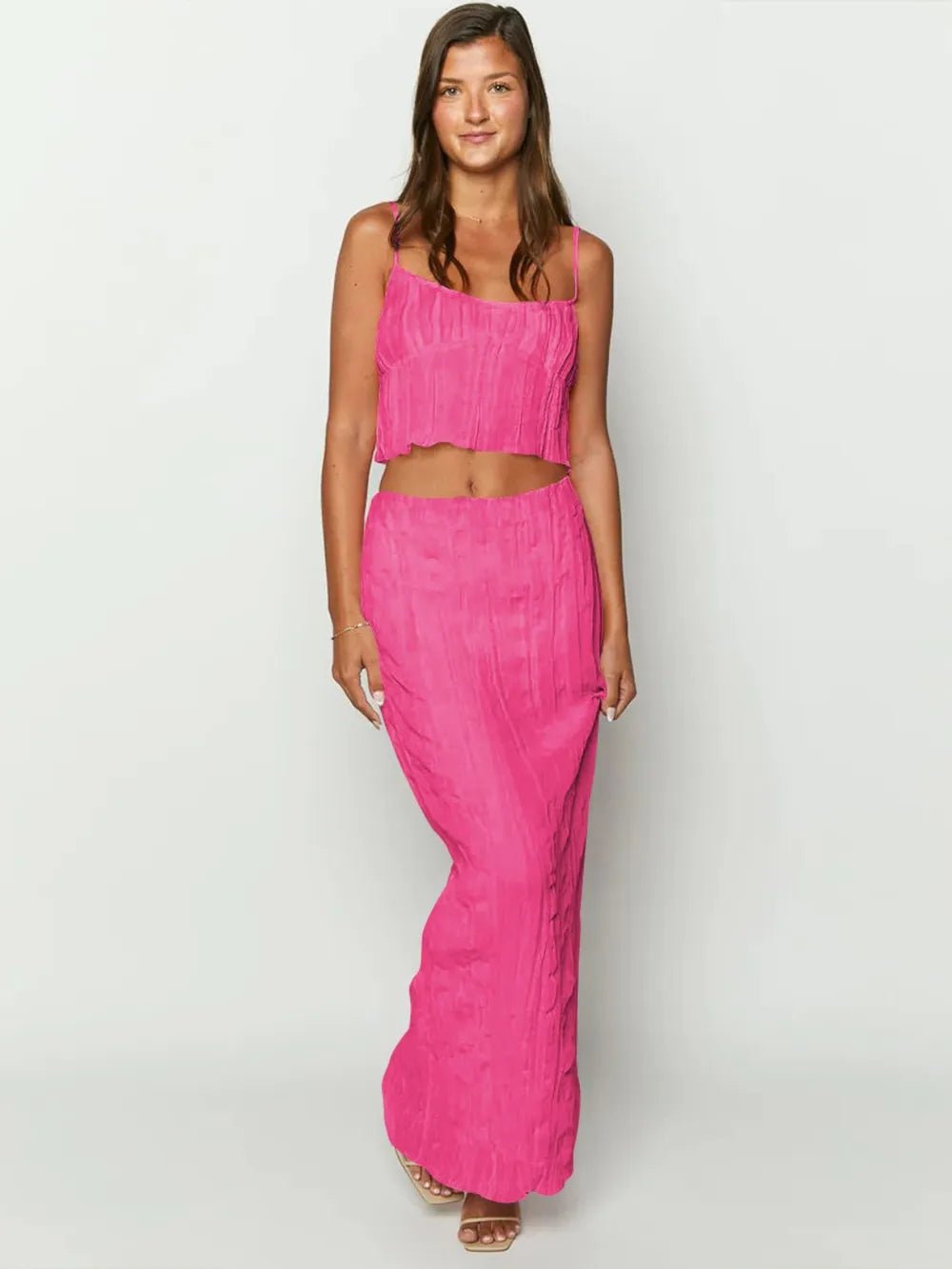 Square Neck Sleeveless Top and Ruched Skirt Set - Bratty Luxe