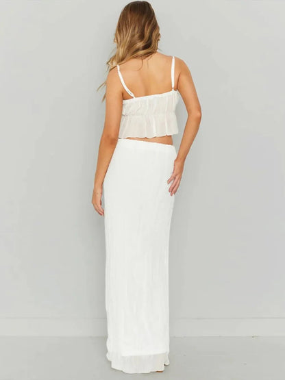 Square Neck Sleeveless Top and Ruched Skirt Set - Bratty Luxe