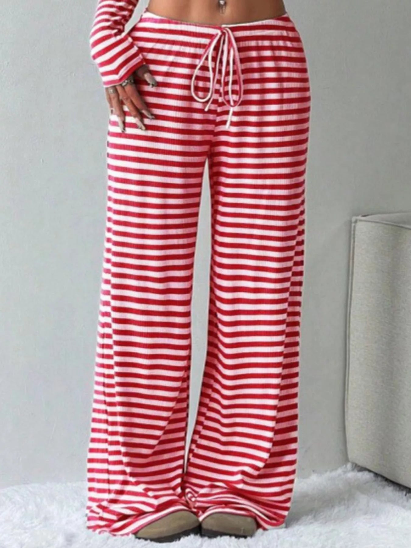 Striped Long Sleeve Crop Top and Wide Leg Pants Set - Bratty Luxe