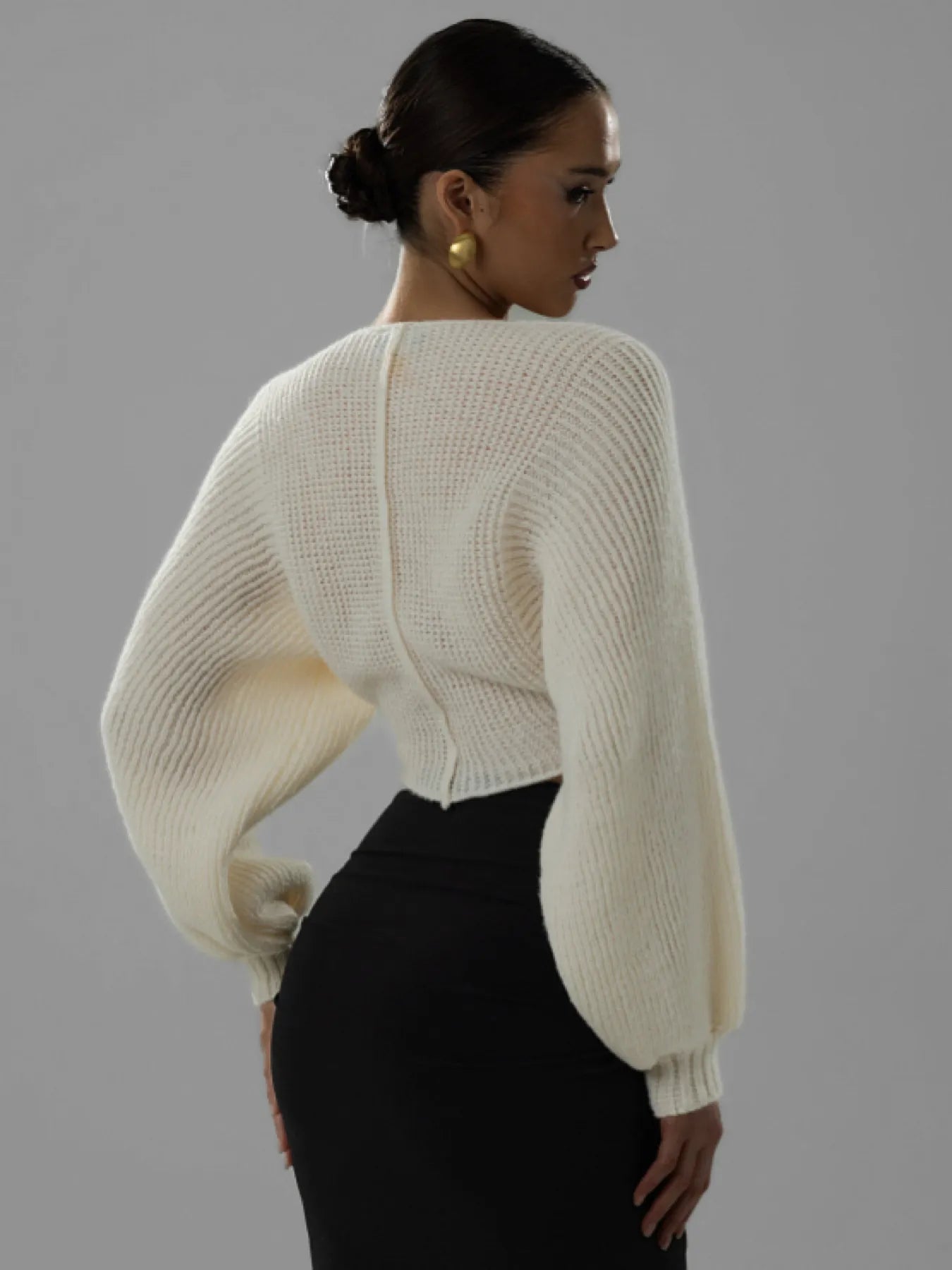 V - Neck Long Sleeve Crop Sweater - Bratty Luxe