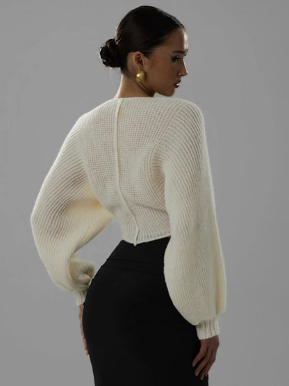 V - Neck Long Sleeve Crop Sweater - Bratty Luxe